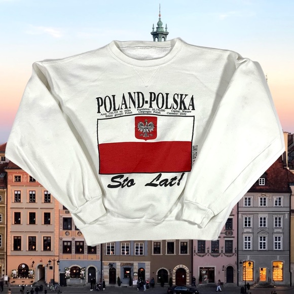Vintage 90’s Poland White Sweatshirt Size Medium - Picture 1 of 4